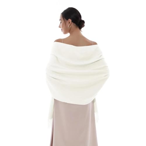 RIIQIICHY Damen Schal Elfenbein Stola Festlich für Abendkleid Pashmina Schals Tücher für Frauen Hochzeit Schultertuch Frühling Winter Schal Warme Kuschelig