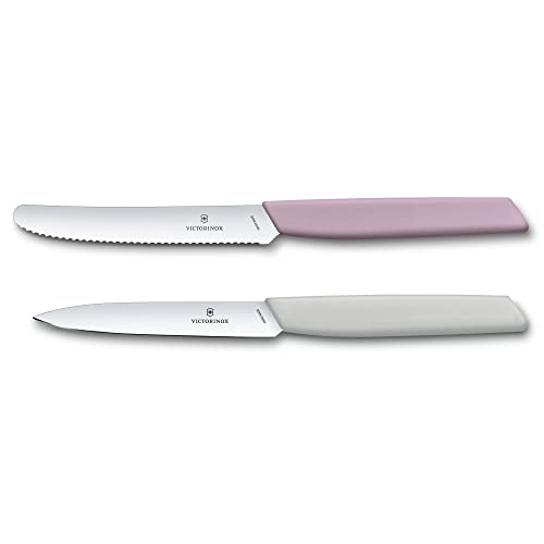 Victorinox 6.9096.2L2 Swiss Modern 2-teiliges Gemüsemesser-Set, Tomatenmesser und Gemüsemesser, Wellenschliff und gerader Schliff, Extra Scharf, Swiss Made, Pink