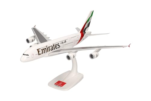 herpa Snap-Fit Modellflugzeug Emirates Airbus A380 - New 2023 Colors - A6-EOE, Miniatur im Maßstab 1:250, Sammlerstück, Modell mit Standfuß, Kunststoff, Weiß