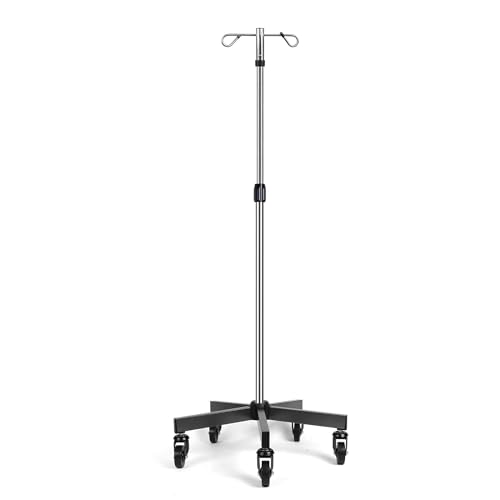 Konmee Medizinische Infusionsständer Schwerlast Basis 2 Haken 5 Räder, 304 Material aus Edelstahl,Höhe einstellbar