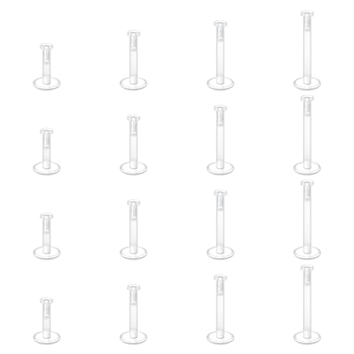 LAURITAMI 16 Stück Klare Lippenpiercing Stecker 16G Bioflex Plastik Lippenpiercing Stecker Retainer, Praktisch Unsichtbar Lippenpiercing Retainer Set für Mädchen Frauen Männer