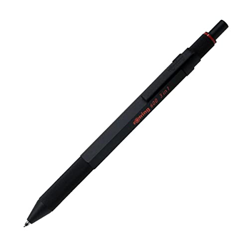 rOtring 600 3-in-1-Schreibgerät mit Kugelschreiber und Druckbleistift | Kugelschreiber mit 2 feinen Spitzen (schwarze und rote Tinte) | 1 Druckbleistift mit Spitze (0,5-mm-Mine) | Schwarz