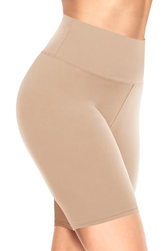 TNNZEET Radlerhose Damen Hohe Taille Kurze Sporthose Blickdicht Shorts für Yoga Gym (Beige,L/XL)