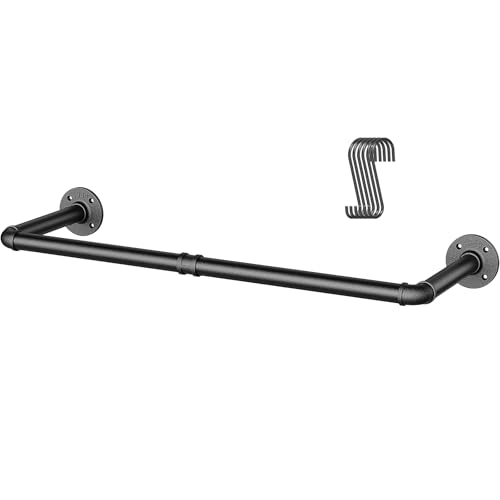 OROPY Industrielle Rohr-Kleiderstange, 92 cm, Wandmontage, abnehmbare Retro-Metall-Kleiderstange, Schwarz (zwei Basen)