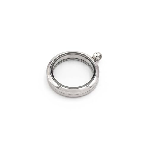 Vintageparts Glasmedaillon aus Edelstahl mit Schraubverschluss zum Befüllen in Platinfarben 30 mm 1 Stück zum Schmuck Selbermachen