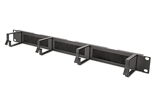 DIGITUS Kabel-Rangierpanel mit Durchführung - 1HE - 4 Führungsbügel 44 x 60 mm - 19-Zoll - Für Netzwerkschränke & Netzwerkkabel - Schwarz