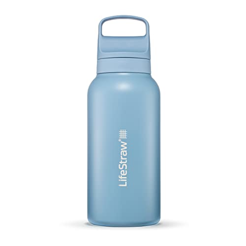 LifeStraw Go Serie - Isolierte Edelstahl-Trinkflasche mit Wasserfilter 1l für die Reise & jeden Tag - entfernt Bakterien, Parasiten, Mikroplastik + verbesserter Geschmack, Icelandic Blue (blau)