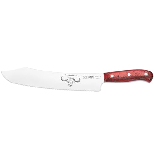Giesser seit 1776 - Made in Germany - Brotmesser 25 cm Red Diamond, PremiumCut Wave No 1, Wellenschliff, Acryl, rot, rostfrei, deutsches Grillmesser scharf