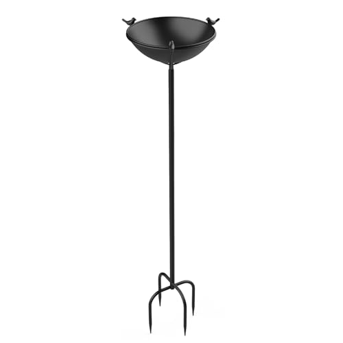 EFUTURETIME Vogeltränke Metall Stehend φ 26 × 109 cm Vogeltränke Spieß mit 3 Vogelskulpturen Vogelbad Garten mit Höhenverstellbar Ständer für Outdoor Garten Balkon, Schwarz