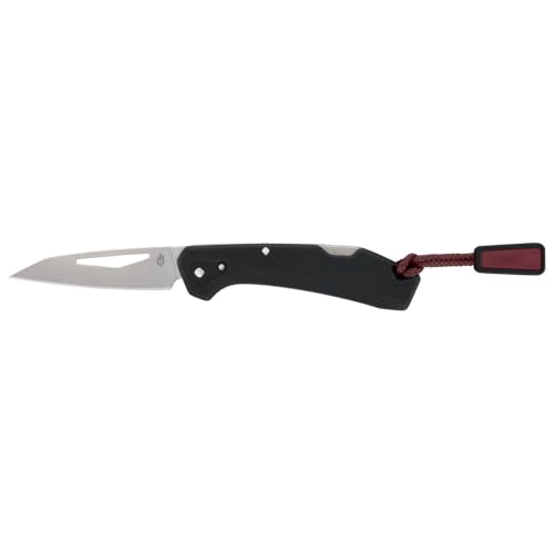 Gerber Taschenmesser mit Zugband, LST Mini, 440A Wharncliffe-Edelstahlklinge, Griffschalen aus glasfaserverstärktem Nylon, Klingenlänge: 4,8 cm, Schwarz, 1074528