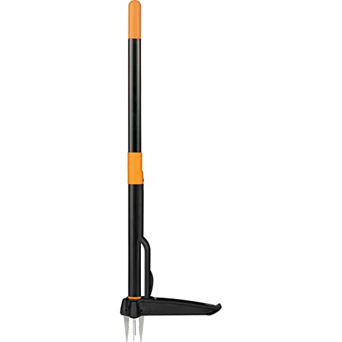 Fiskars Unkrautstecher, Länge: 90 cm, Rostfreie Stahl-Arme/Kunststoff-Griff, Schwarz/Orange, Solid, 1026652