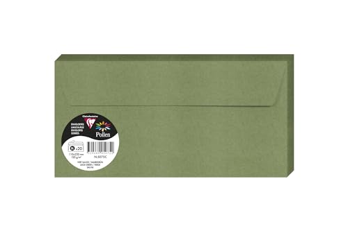 Clairefontaine 5075C - Packung mit 20 Umschlägen Pollen DL 11x22 cm, 120g/m2, ideal für Ihre Einladungen und Korrespondenz, Salbei, 1 Pack