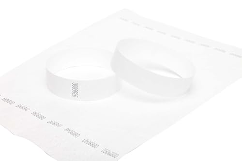 Tyvek Armbänder, 19 mm/25 mm, Papierähnliche Sicherheitsarmbänder für jede Veranstaltung, Weiß, 19 mm, 100 Stück