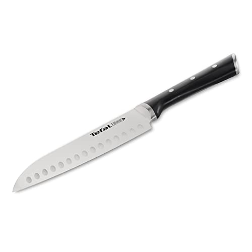 Tefal Ice Force K23206 Santoku Messer | 18cm | Korrosionsschutz | Handschutz | Edelstahl | Edelstahl/Schwarz