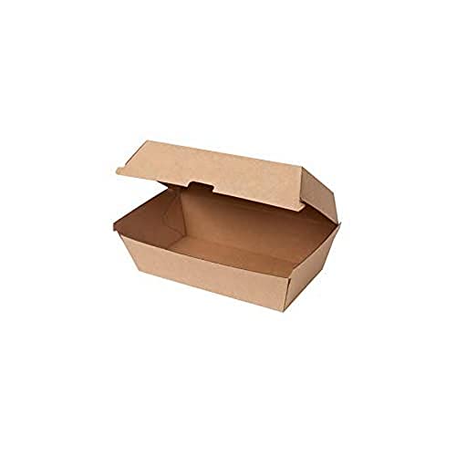 GREENBOX Take Away Kraftkarton Box 50 Stück I robuste Fast Food Boxen mit hohem Klappdeckel I Snack Box aus Kraftkarton I stabile To Go Verpackung Karton braun 21,4x11,4x8,5 cm I biologisch abbaubar