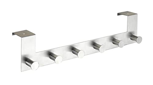 WENKO Türgarderobe Mod. Celano, Hakenleiste mit 6 Haken zum Aufhängen von Jacken, Handtüchern oder Geschirrtüchern in Küche, Wohnraum & Bad, schwere Qualität aus rostfreiem Edelstahl, 39 x 11 x 7,5 cm