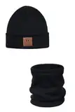 Ander Beanie Kinder und Loop Schal Set SMILE – Beanie & Schlauchschal aus Baumwolle – Frühling Herbst – Unisex Jungen Mädchen – Weich und Stylisch 52-56 BLACK