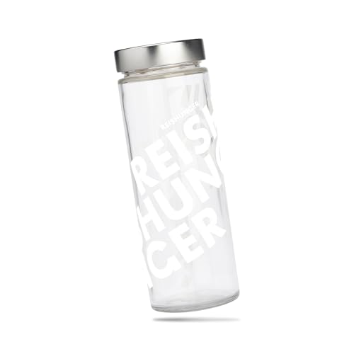 Reishunger Reisglas, Aufbewahrungsglas für 600g Reis, massives Glas, mit Skala zum Abmessen – erhältlich als 1er und 4er Packung