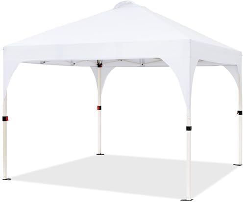 Yaheetech Faltpavillon 3x3 m Pop up Pavillon Gartenpavillon, Stabil Höhenverstellbar Wasserdicht Sonnenschutz, mit Entlüftung Rolltragetasche, für Outdoor Markt Garten Hof, Weiß