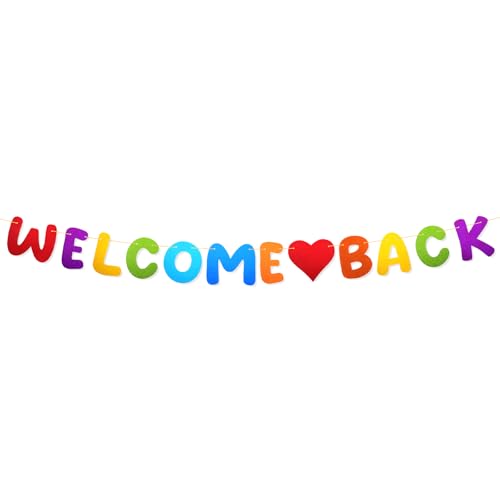 HJZHII Welcome Back Girlande,Glitzer Willkommen Zurück,Herzlich Willkommen Girlande Banner Schule Saison Schulbanner für Schuldekoration Klassenzimmer Dekoration Familie Aktivitäten Deko Einschulung