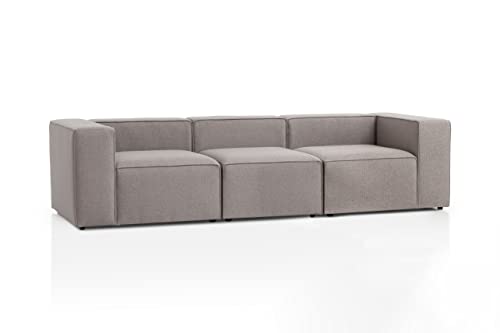 Traumnacht Genua Modular Sofa 3-Sitzer,individuell kombinierbare Wohnlandschaft bestehend aus Sitzelement mit Armteil links und rechts +Sitzelement ohne Armteil-strapazierfähiges Möbelgewebe, hellgrau