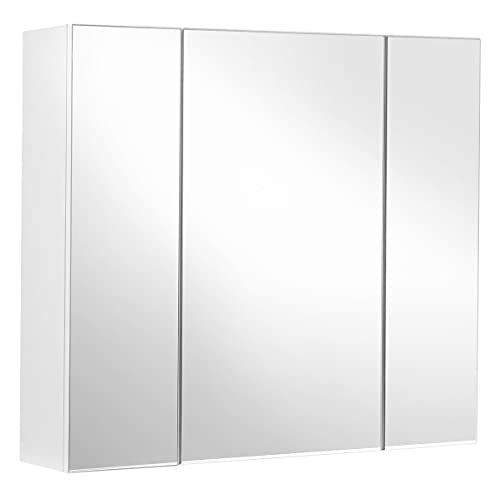 VASAGLE Wandschrank für Badezimmer, Schrank mit Spiegel, 3 Türen, 60 x 15 x 55 cm, mit verstellbarem Regal, modern, weiß, BBK22WT