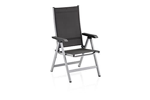 KETTLER Basic Plus Multipositionssessel – Gartenstuhl Hochlehner verstellbar – wetterfester Gartensessel aus Aluminium & Outdoorgewebe – Silber/anthrazit