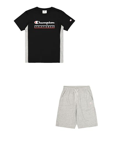 Champion Jungen Legacy Boy-Graphic Crewneck with Large Logo Set, Schwarz (KK001), 7-8 Jahre