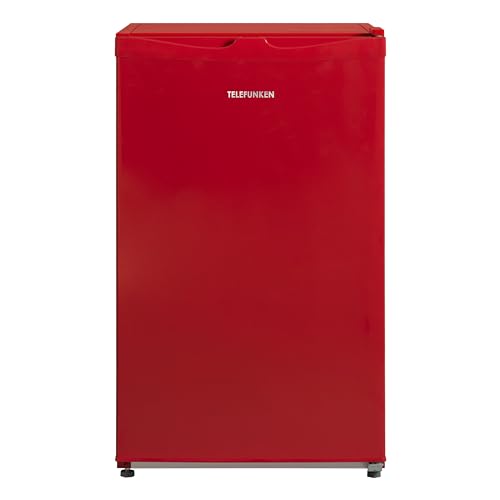 TELEFUNKEN Kühlschrank mit Gefrierfach (nur für Eiswürfel) | Freistehend | 89 Liter Nutzinhalt | Kühlschrank klein mit Gemüsefach | LED-Beleuchtung | Türanschlag wechselbar | CF-33-101-R2 rot