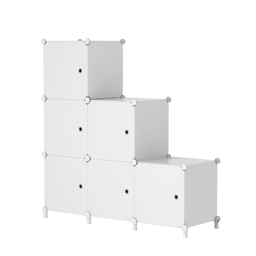 AWTATOS Steckregal 6 Würfel Aufbewahrungssystem Kombiregale mit Türen Regal Würfel DIY Multifunktional Regalsystem Regal Modular Für Wohnzimmer, Schlafzimmer, Bad weiße ULPZ043