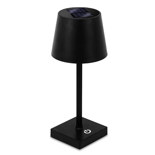 Spetebo LED Solar Akku Touch Leuchte warm weiß - 26 x 11 cm - Garten Kunststoff Tischlampe in schwarz - Garten Deko Beleuchtung für Terrasse Balkon Lampe dimmbar zum Hinstellen