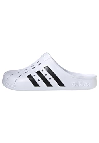 adidas Unisex Adilette Clog Slide Sandal, Cloud White/Core Black/Cloud White, 9