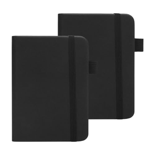 POHOVE Taschennotizbuch, 2 Stück Notizbuch Klein, Kleines Notizbuch mit Gummizugverschluss, Notizbuch A7 für Schule, Arbeit, 100 Seiten(COLOR:Schwarz)