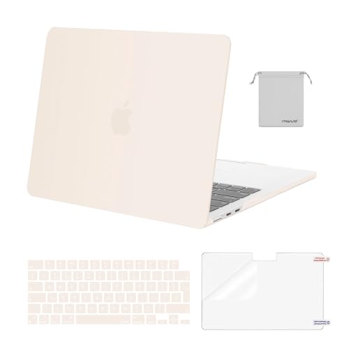 MOSISO Hülle Kompatibel mit MacBook Air M3 M2 13 Zoll 2024 2023 2022 A3113 A2681,Schutzhülle Hartschale Case&Tastaturschutz&Displayschutz&Lagertasche für MacBook Air 13,6 Zoll Hülle, Beige