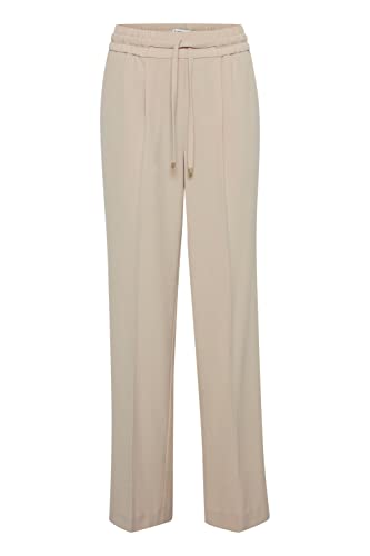 b.young BYDANTA Slit Pants Damen Hose Stoffhose Marlene-Hose weites Bein mit Seitenschlitz elastischer Bund Tunnelzug Regular Fit mit Stretch, Größe:42, Farbe:Cement (140708)