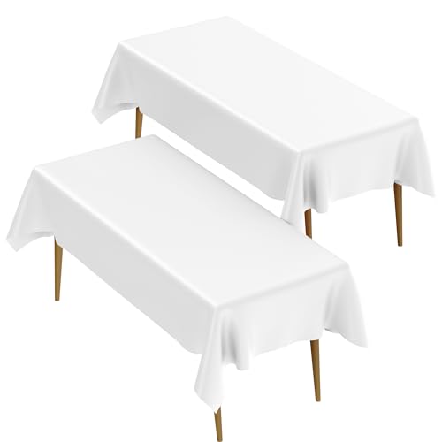 Einweg Tischdecke Weiß, 2 Stück 137 * 274cm Kunststoff-Tischdecke Einweg wasserdichte, WeißE Tischdecke, Party Tischdecke, Halloween Party, Geburtstags, Hochzeiten Party Bierzeltgarnitur Tischdecke