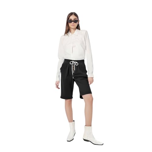 Shorts für Damen, hohe Taille, Kordelzug, Fitness, Sport, Laufshorts, einfarbig, Knopf, Activewear, Wanderhose, weites Bein, Arbeitskleidung, Freizeithose mit Tasche, Workout-Kleidung, 1 Schwarz, 3XL