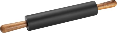 STAUB Teigroller, Nudelholz, Länge: 45 cm, Rollbreite: 26 cm, Schwarzes BPA-freies Silikon und Akazienholz, Ergonomischer Griff, Schwarz und Braun
