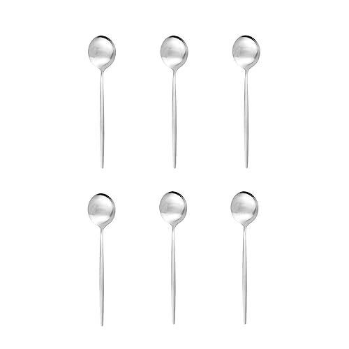 CLENEA 6Pcs Matte Edelstahl Teelöffel for Dessert Rühren Löffel Kleine Löffel Küche Zubehör Mini Gold Löffel Set(Silver)