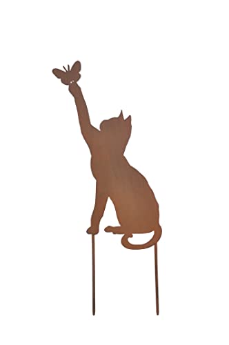 RHHGOPM 通用 Rostiges Katze Gartenstecker- Höhe 41cm tolle gartendeko aus Rost-Metall, deko rostoptik, Rostfiguren Tiere, Metall Rost Gartendeko Edelrost rostiger Beetstecker
