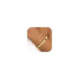 Finrezio 3-5 Stück Armband Damen Gold 14 Karat Vergoldet Stapelarmbänder Edelstahl Figaro Perlen Ketten Armbänder Verstellbare Armband Set Wasserdichter Gold Schmuck für Damen