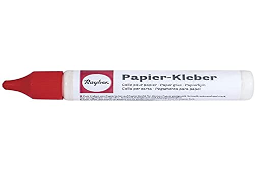 Rayher Papierkleber, Flasche 30 g, Flasche mit feiner Spitze, trocknet transparent auf, säurefrei, kein Papierwellen, 3339600