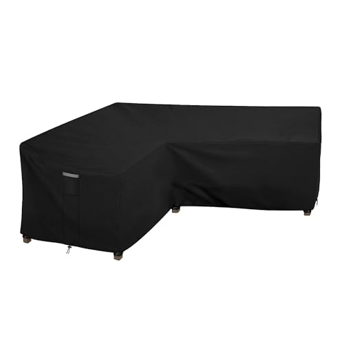 Dokon Gartenmöbel Abdeckung L Form Wasserdicht Winterfest 420D Oxford Gewebe Winddicht Anti-UV Schutzhülle für Loungemöbel L-Form, Ecksofa, Gartensofa Abdeckplane - 255x255x87x80cm