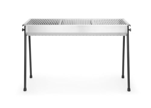 HENDI Holzkohlegrill, inkl 3 roste von je 345x345mm, Model Resto, mit abnehmbaren Füßen, Bräter, BBQ, nur für Verwendung im Aussenbereich, 1145x380x(H)770, Edelstahl 18/0