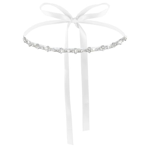 AOZUO GEEHUA Damen Skinny Hochzeit Strasssteine Gürtel, Schmaler Stoffgürtel Bindegürtel, Braut Brautjungfernkleider Bund Verstellbarer Weißer Bandgürtel für Kleider