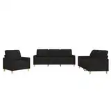 vidaXL Sofagarnitur 3-tlg., Sessel Couch mit Kissen, Sofa Wohnzimmersofa mit Armlehnen, Couchgarnitur Designsofa Sitzmöbel Polstermöbel, Schwarz Stoff