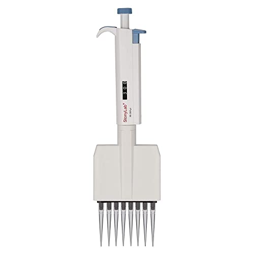 stonylab 8-Kanal Pipettierhilfe, Einstellbare Mehrkanalpipette mit Variablem Volumen und Autoklavierbarem Spitzenkonus, Multichannel Pipette für die Laborforschung, 50-300µl