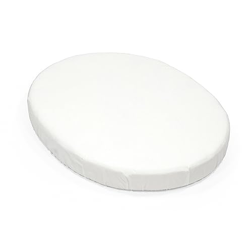 Stokke Sleepi Mini Spannbettlaken, White - Weiche Laken für süße Träume - Perfekt für die ovale Sleepi Mini Matratze - Sicher, stylish & waschbar - 100% feiner Baumwoll-Perkal