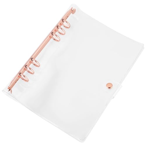 Mozeat Lens A5 Ringbuch Transparent Ring Binder Wasserdicht Notebook-Schutz mit Druckknopf Roségold Hülle aus Weichem PVC 6 Ringe Loose Leaf Binder Nachfüllbares Ringordner