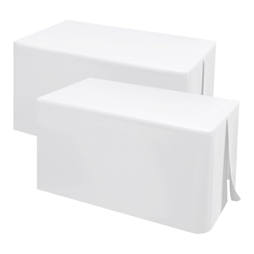 Weiße Tischdecken 2er Pack Passgenaue Tischdecke Waschbarer Stoff, 6 Fuß Rechteckige Tischdecken für Klapptische, Verkaufstische, Partys, Feiertagsessen, Messen, Handwerksausstellungen(180x75x73cm)